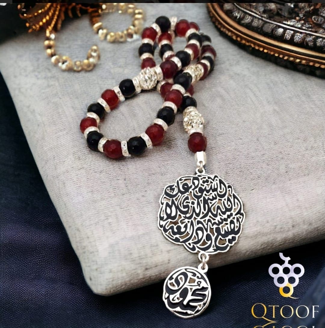 سبحه عقيق احمر واسود بدلايتين