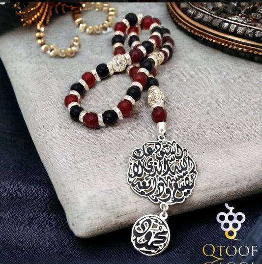 سبحه عقيق احمر واسود بدلايتين